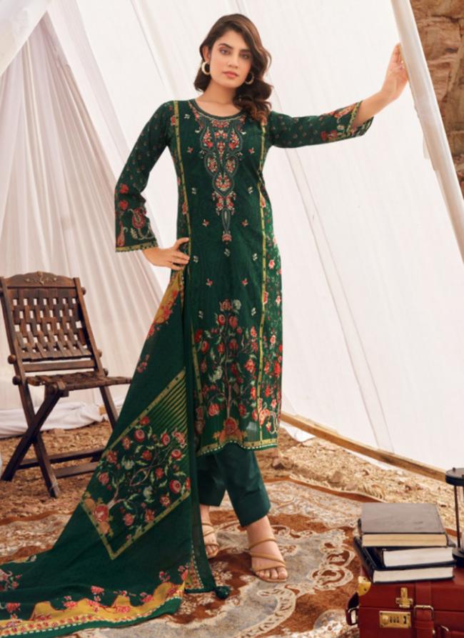Pure Karachi Lawn Green Casual Wear Schiffli Work Straight Suit